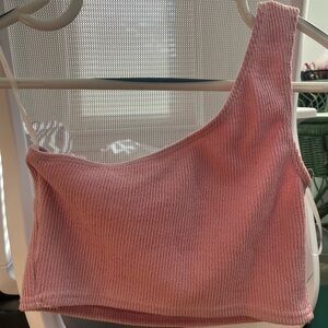 Shein Pink Ribbed Asymmetric Crop Top